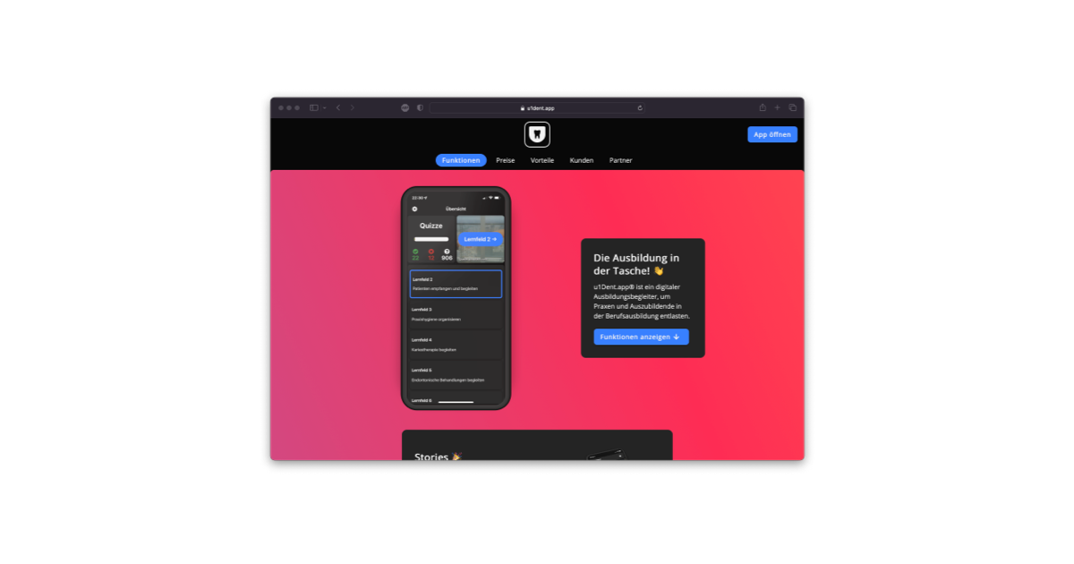 Screenshot of u1Dent.app Landingpage